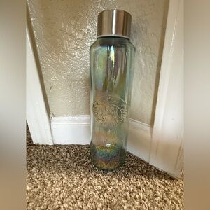 Starbucks Iridescent Rainbow Glass Bottle with Metallic Cap